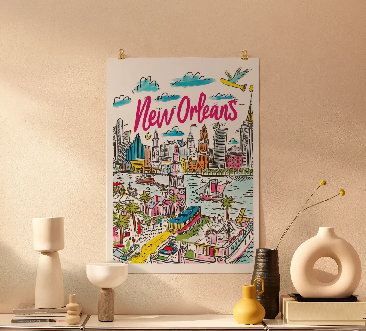 Poster artistico della città di New Orleans, colorato e divertente poster da homdeco