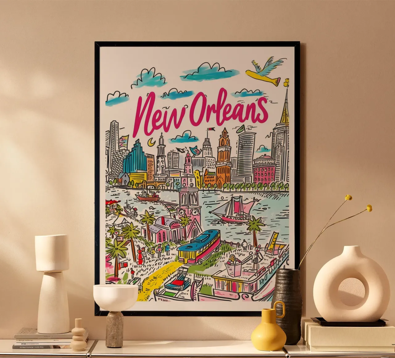 Poster artistico della città di New Orleans, colorato e divertente poster da homdeco