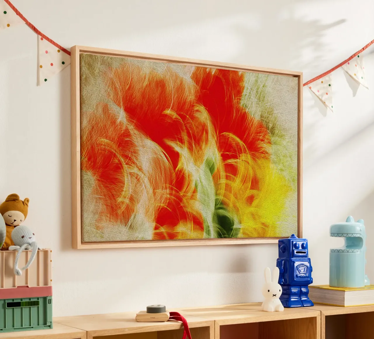 Floral Loops – Abstract Color Motion Print canvas with Floater frame by jay