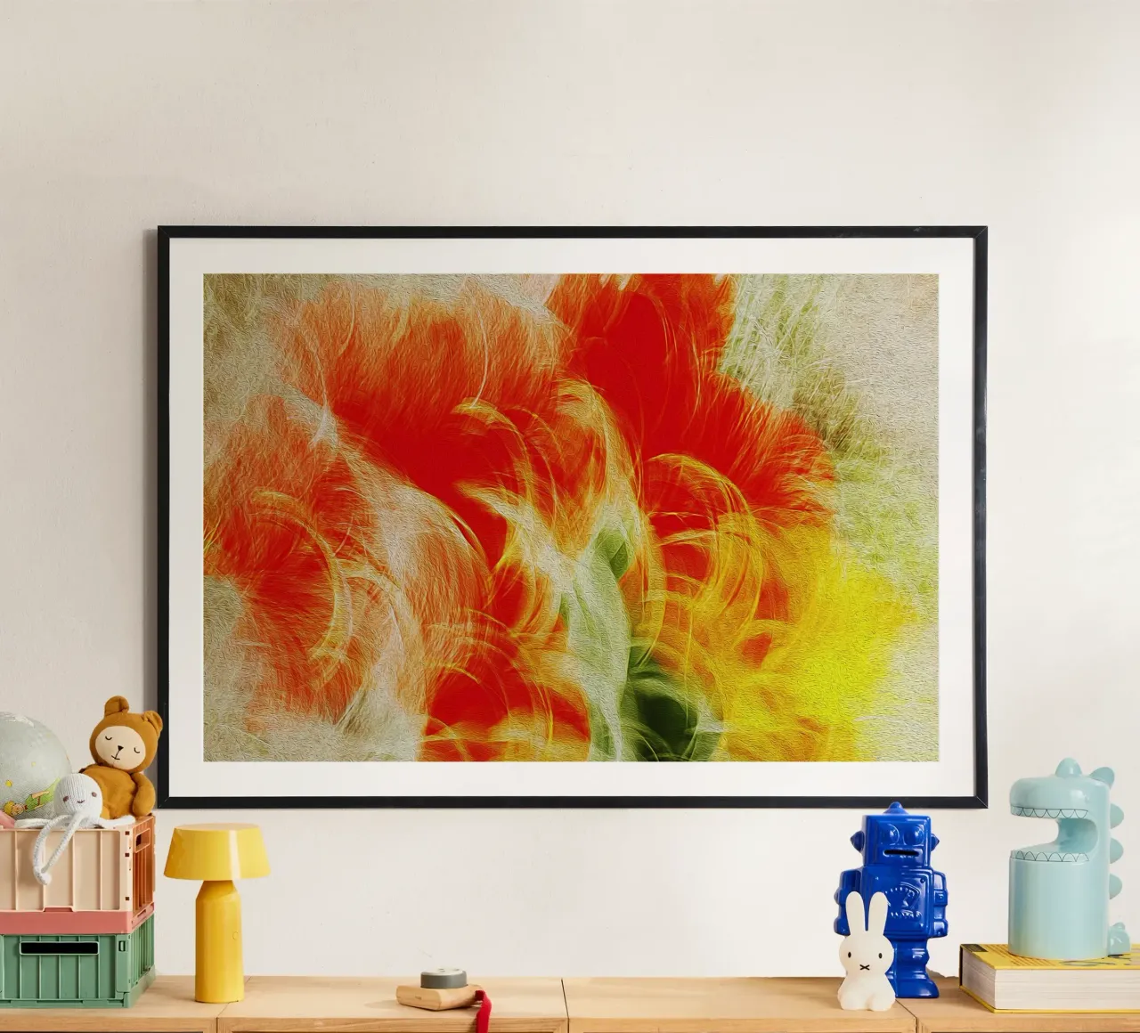 Loops floreali - Stampa astratta a colori in movimento poster con telaio in alluminio da jay