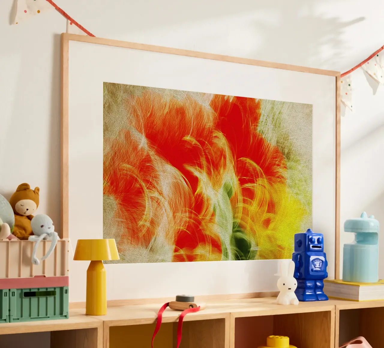 Loops floreali - Stampa astratta a colori in movimento poster con telaio in alluminio da jay