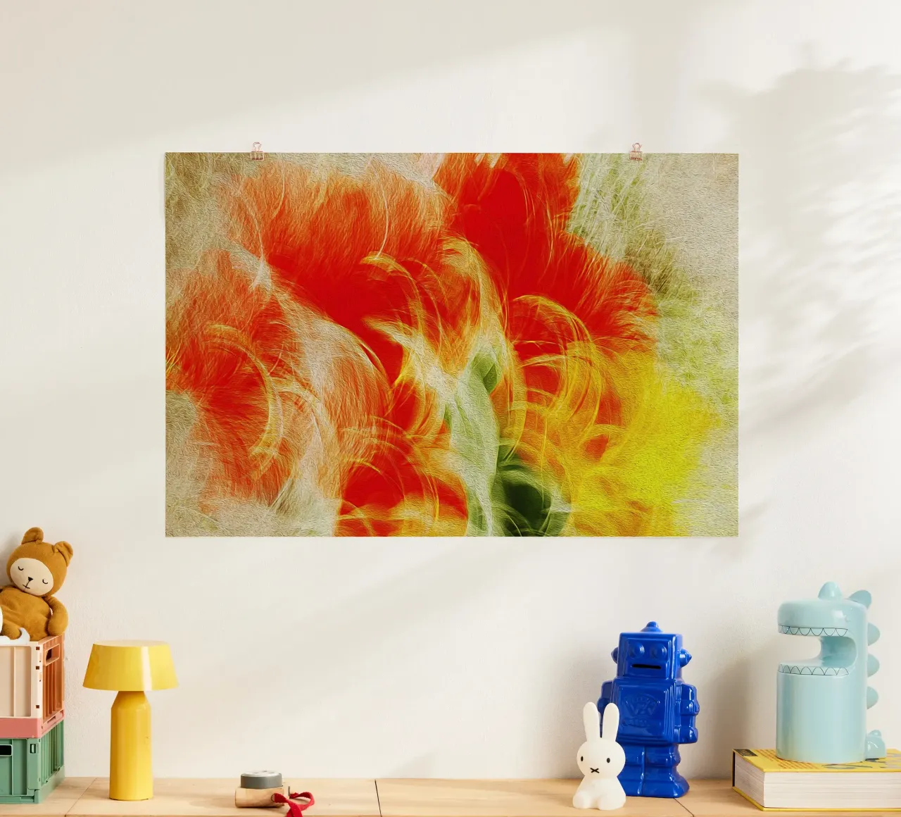 Loops floreali - Stampa astratta a colori in movimento poster con telaio in alluminio da jay