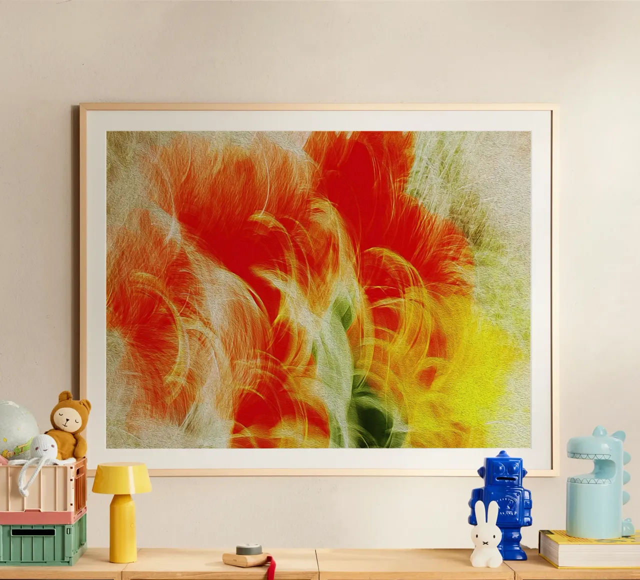 Loops floreali - Stampa astratta a colori in movimento poster con telaio in alluminio da jay