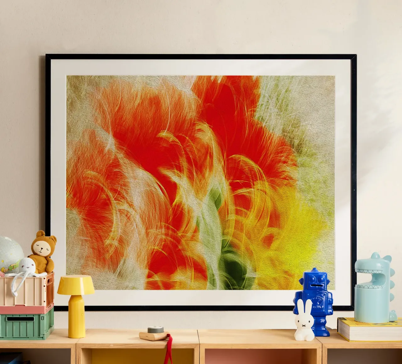 Loops floreali - Stampa astratta a colori in movimento poster con telaio in alluminio da jay