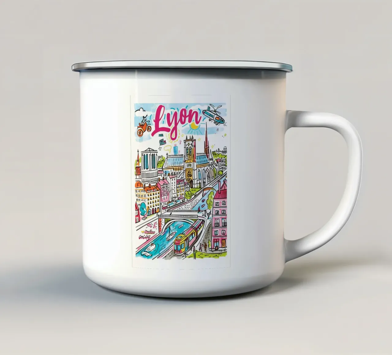 Lione Francia, città colorata e divertente tazza in smalto da homdeco