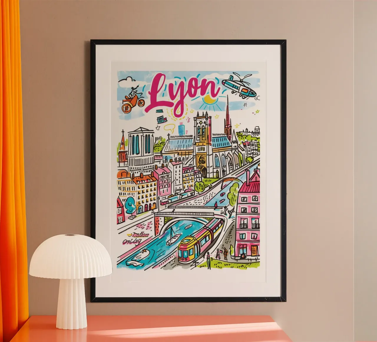Lione Francia, città colorata e divertente poster da homdeco