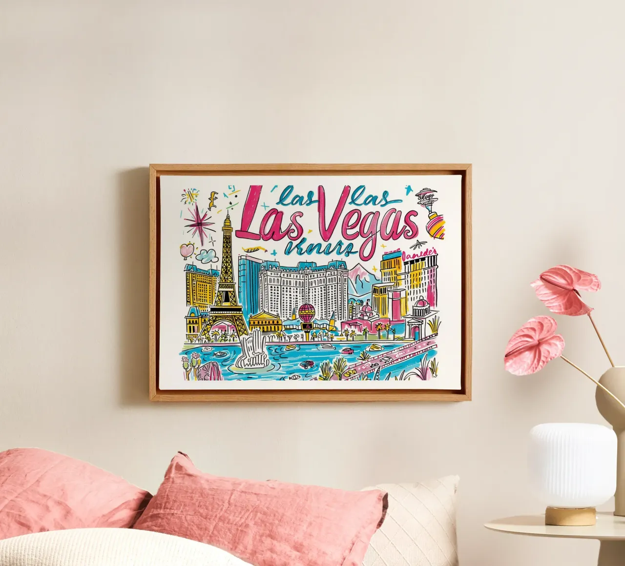 Poster artistico Las Vegas Funky Colorful City tela con Cornice a cassetta da homdeco