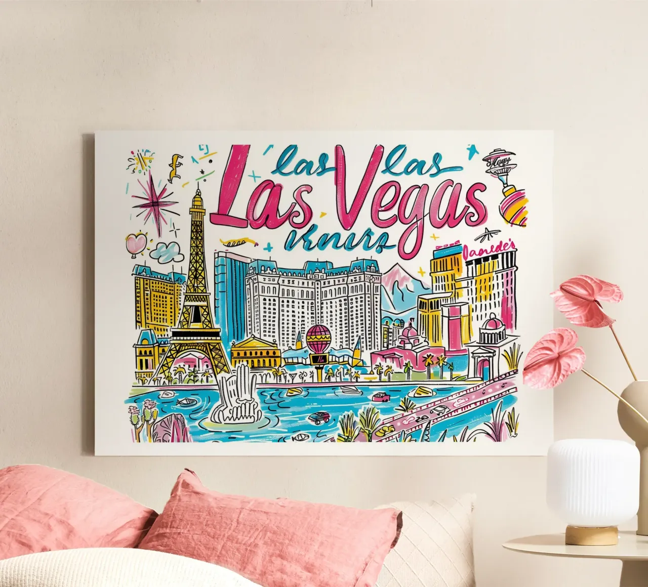 Poster artistico Las Vegas Funky Colorful City tela con Cornice a cassetta da homdeco