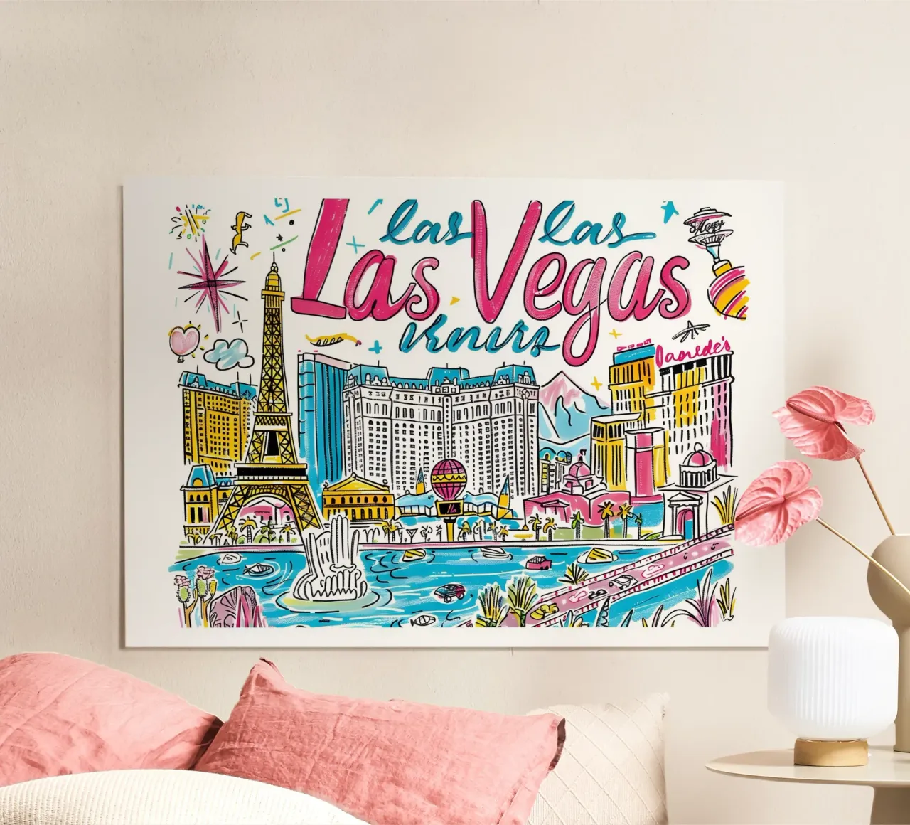 Poster artistico Las Vegas Funky Colorful City poster da homdeco
