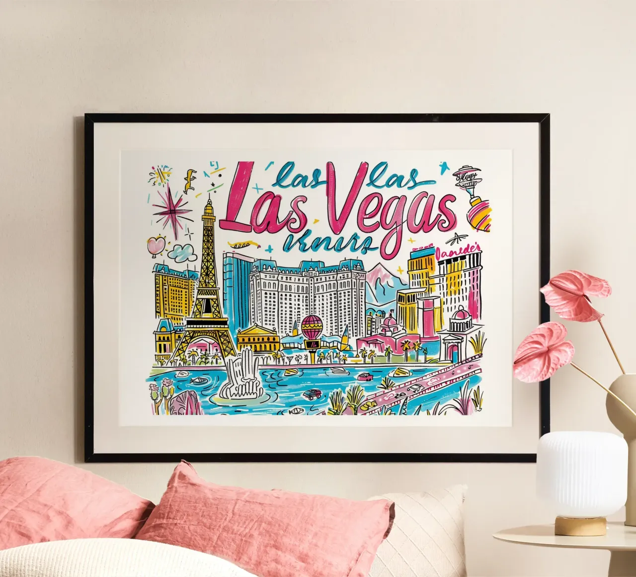 Poster artistico Las Vegas Funky Colorful City poster da homdeco