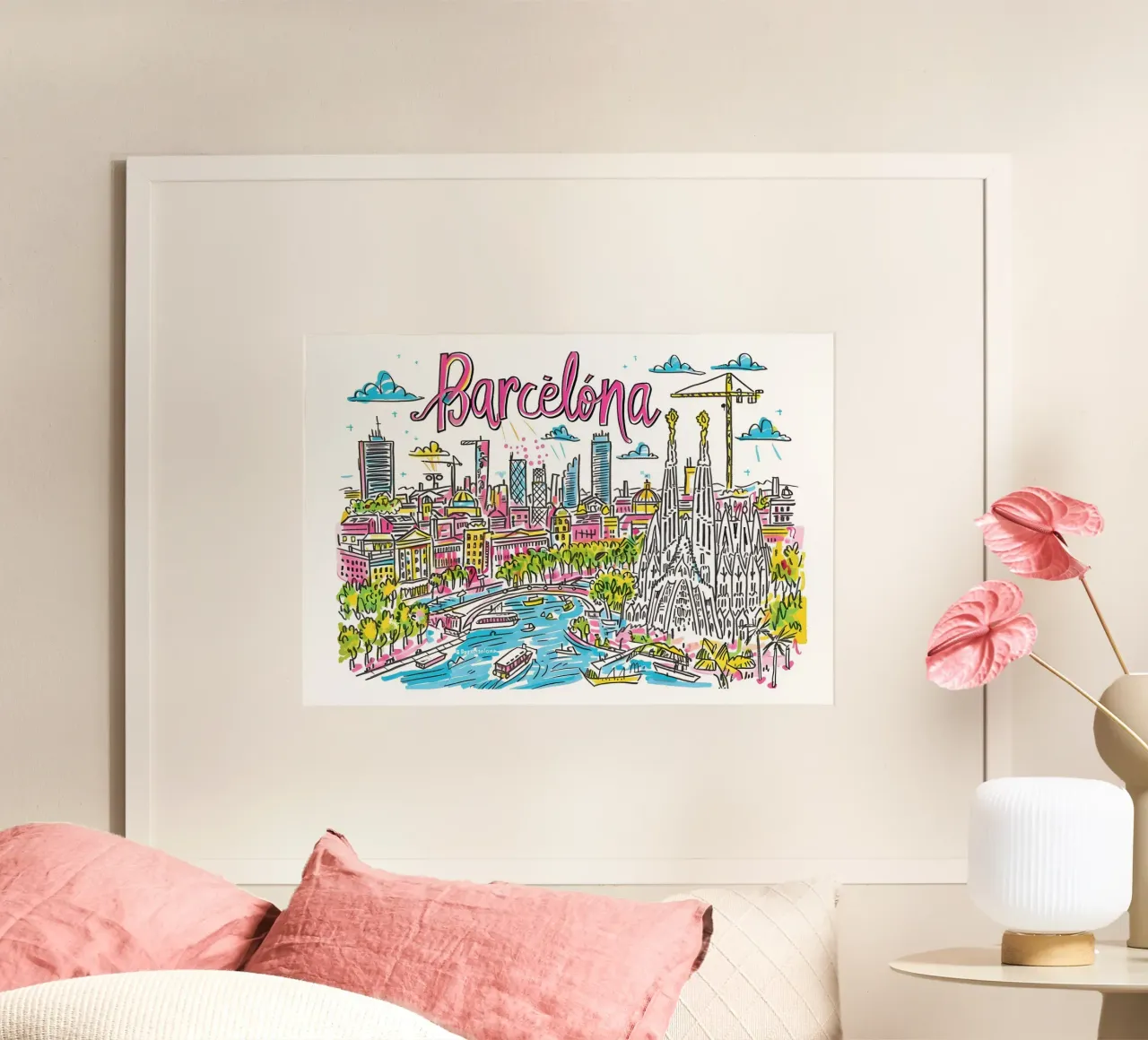Barcellona Spagna, città colorata e divertente - Poster d'arte poster da homdeco