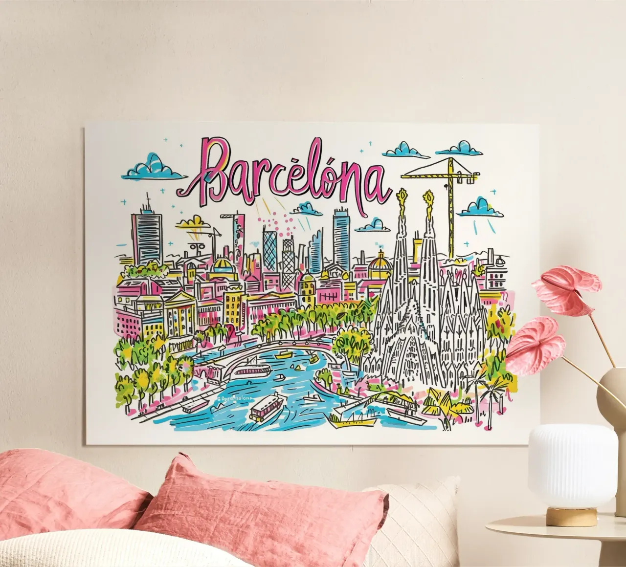 Barcellona Spagna, città colorata e divertente - Poster d'arte poster da homdeco