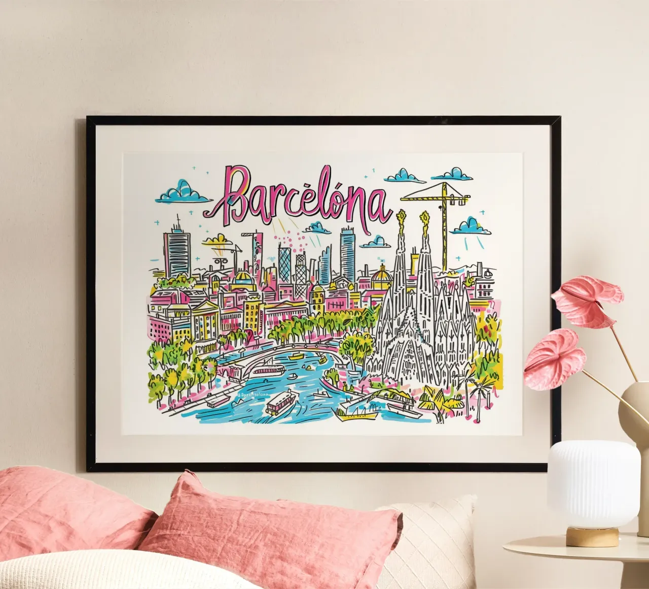 Barcellona Spagna, città colorata e divertente - Poster d'arte poster da homdeco