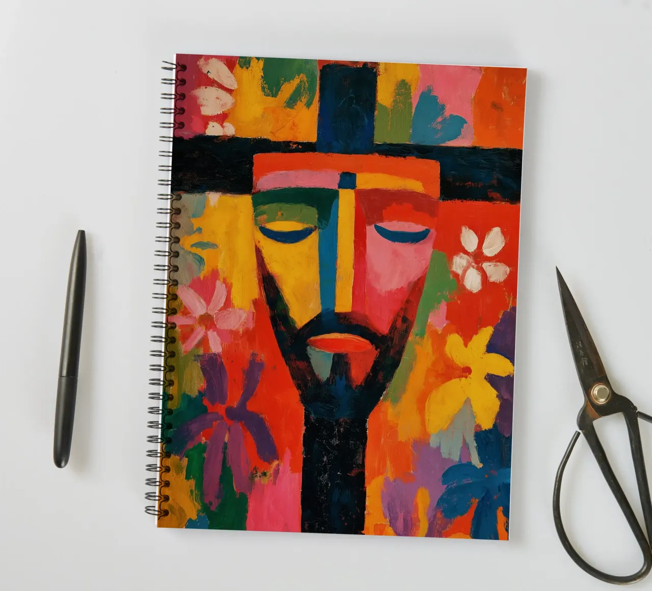 Optimistic Jesus face | Expressionist power of colour spiral notebook by Autofocus