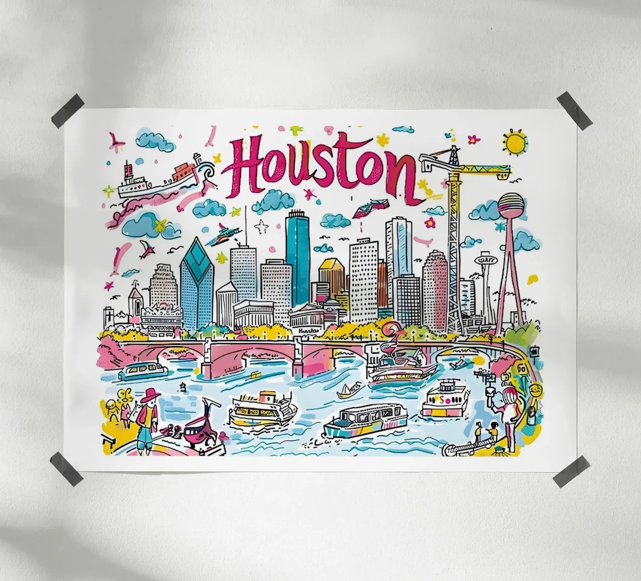 Houston Texas, città colorata e divertente Poster artistico poster da homdeco
