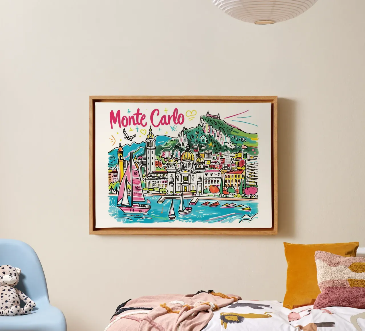 Monte Carlo Monaco Funky Colorful Travel Art tela con Cornice a cassetta da homdeco