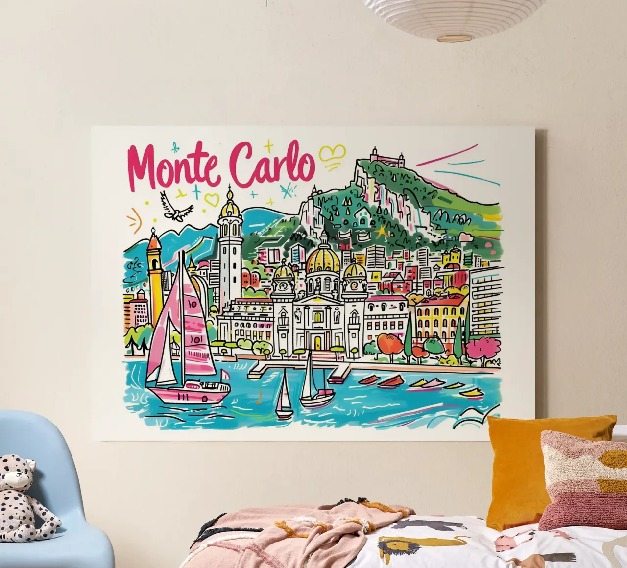 Monte Carlo Monaco Funky Colorful Travel Art tela con Cornice a cassetta da homdeco