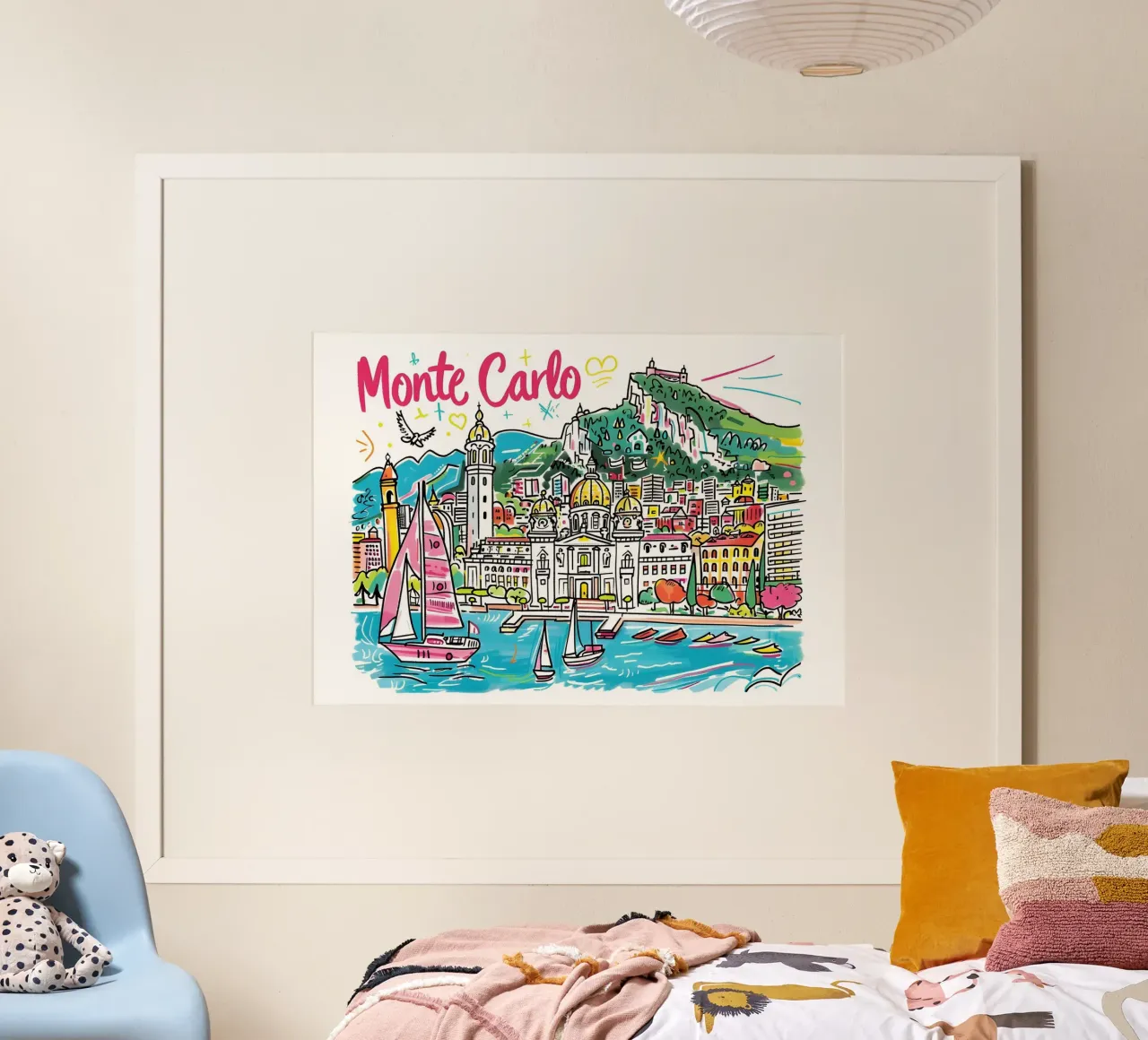 Monte Carlo Monaco Funky Colorful Travel Art poster con telaio in alluminio da homdeco