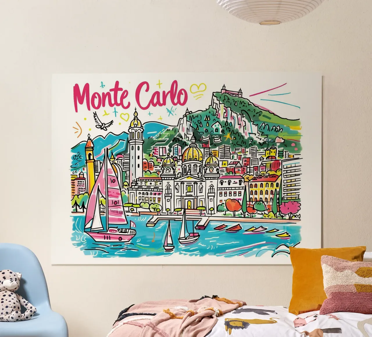 Monte Carlo Monaco Funky Colorful Travel Art poster con telaio in alluminio da homdeco