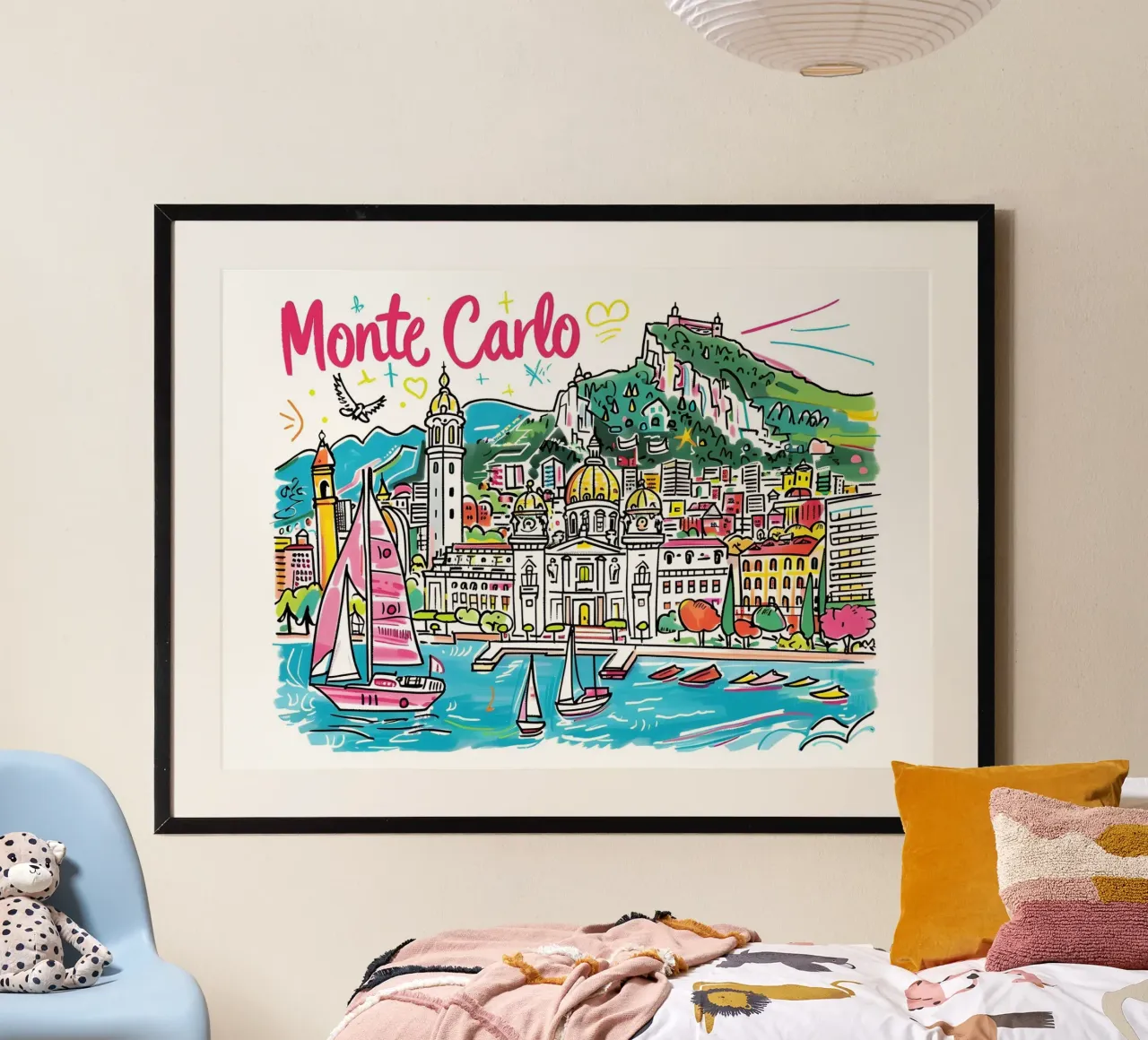 Monte Carlo Monaco Funky Colorful Travel Art poster con telaio in alluminio da homdeco