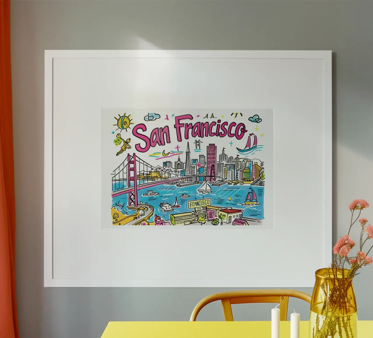 Poster artistico della città di San Francisco, colorato e divertente poster da homdeco