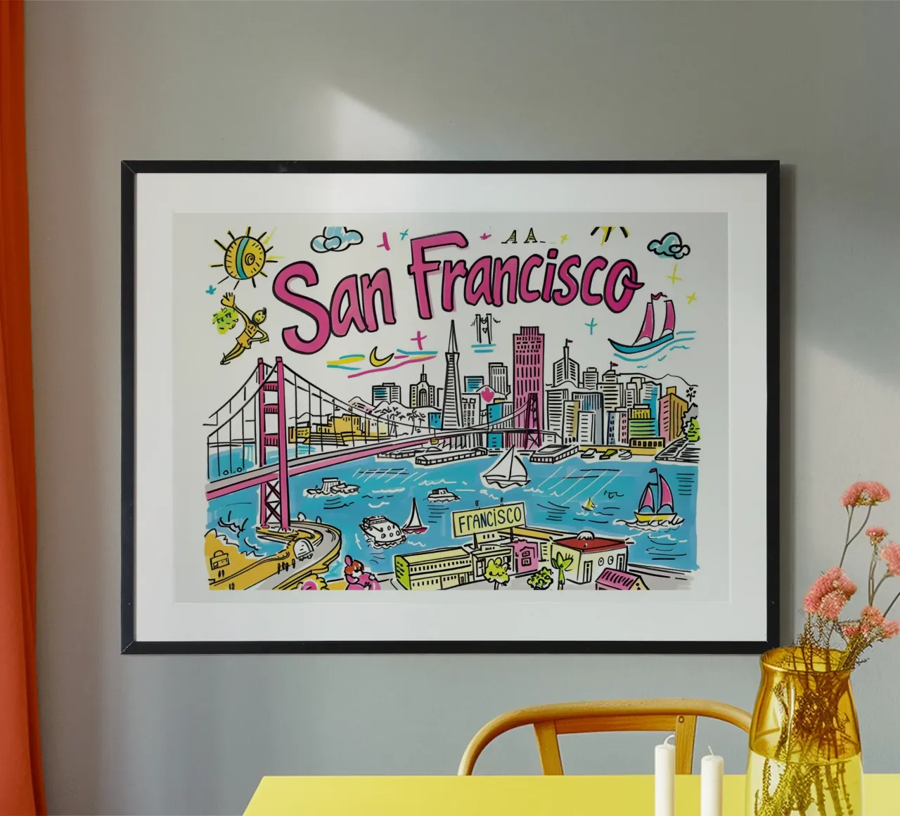 Poster artistico della città di San Francisco, colorato e divertente poster da homdeco