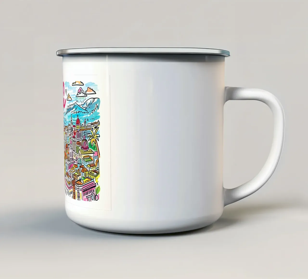 Nizza Francia Arte di viaggio colorata e divertente tazza in smalto da homdeco