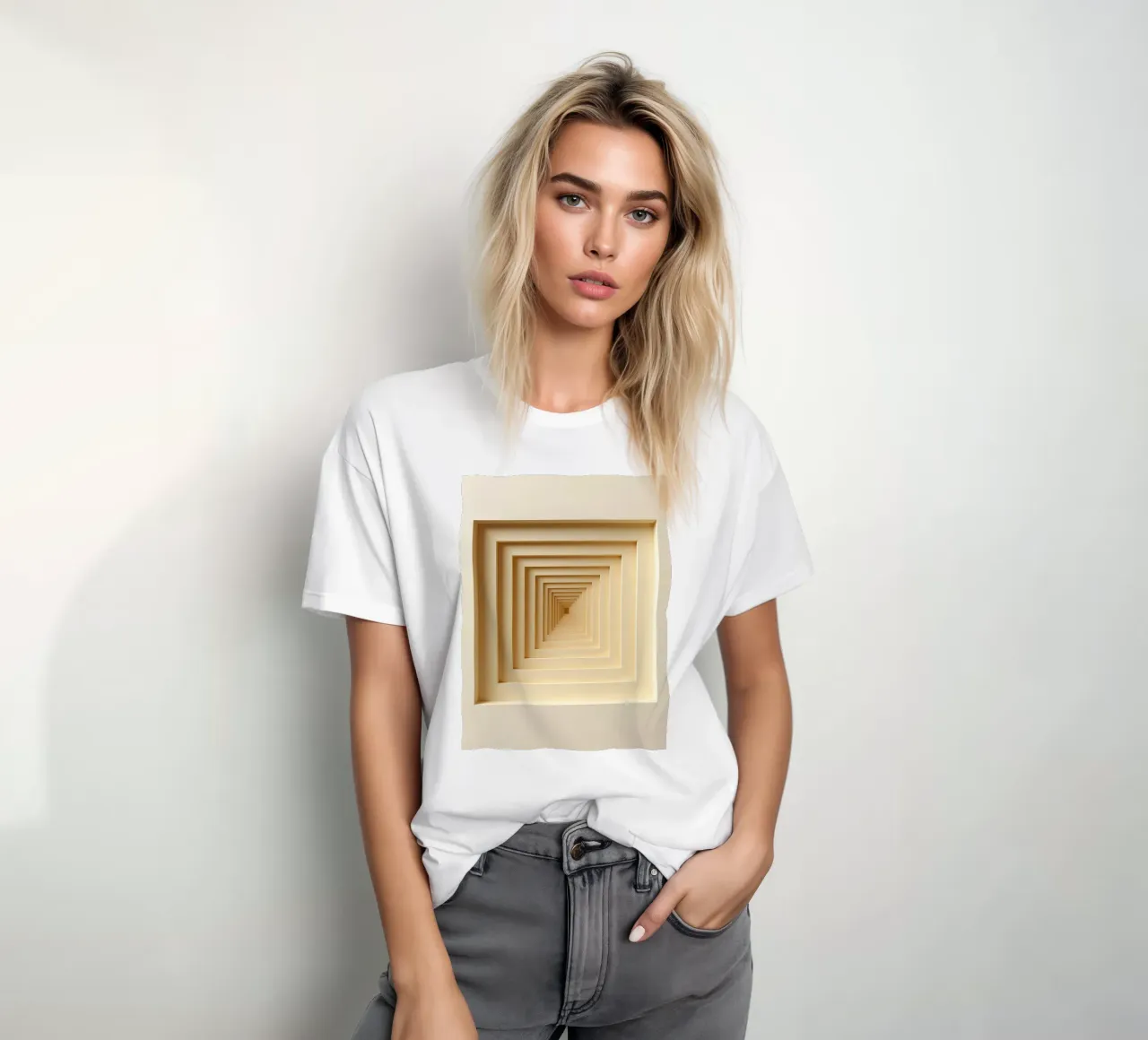 Nested Square Frames in Beige Tones T-Shirt von DesignDoodle