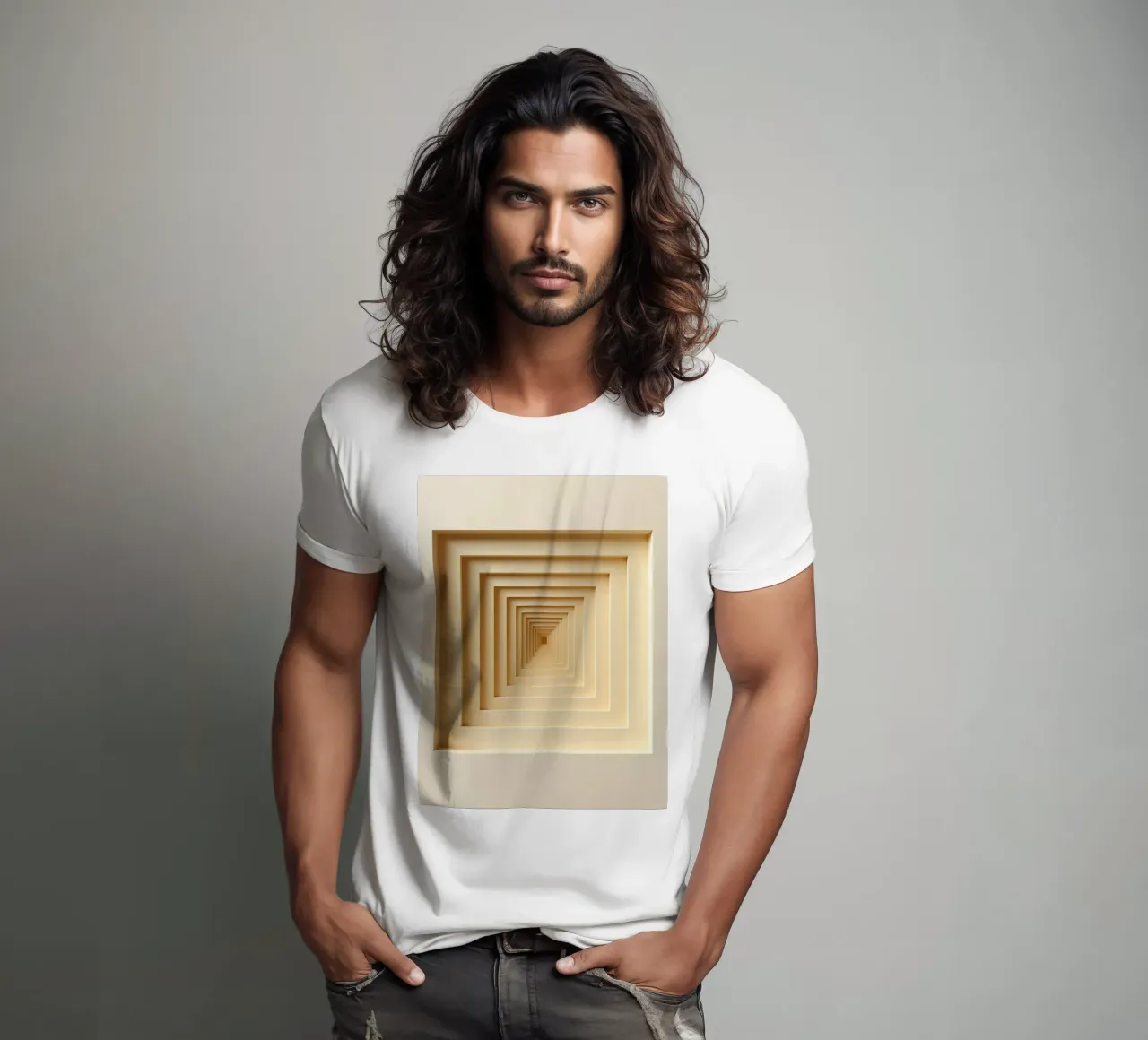 Nested Square Frames in Beige Tones T-Shirt von DesignDoodle