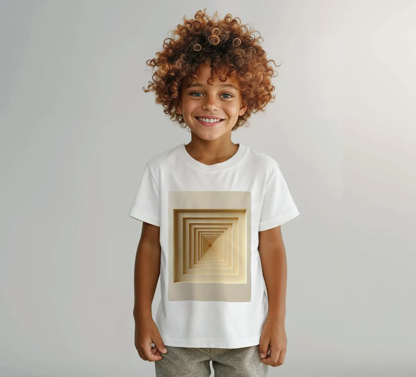 Geneste vierkante frames in beige tinten kinder t-shirt van DesignDoodle