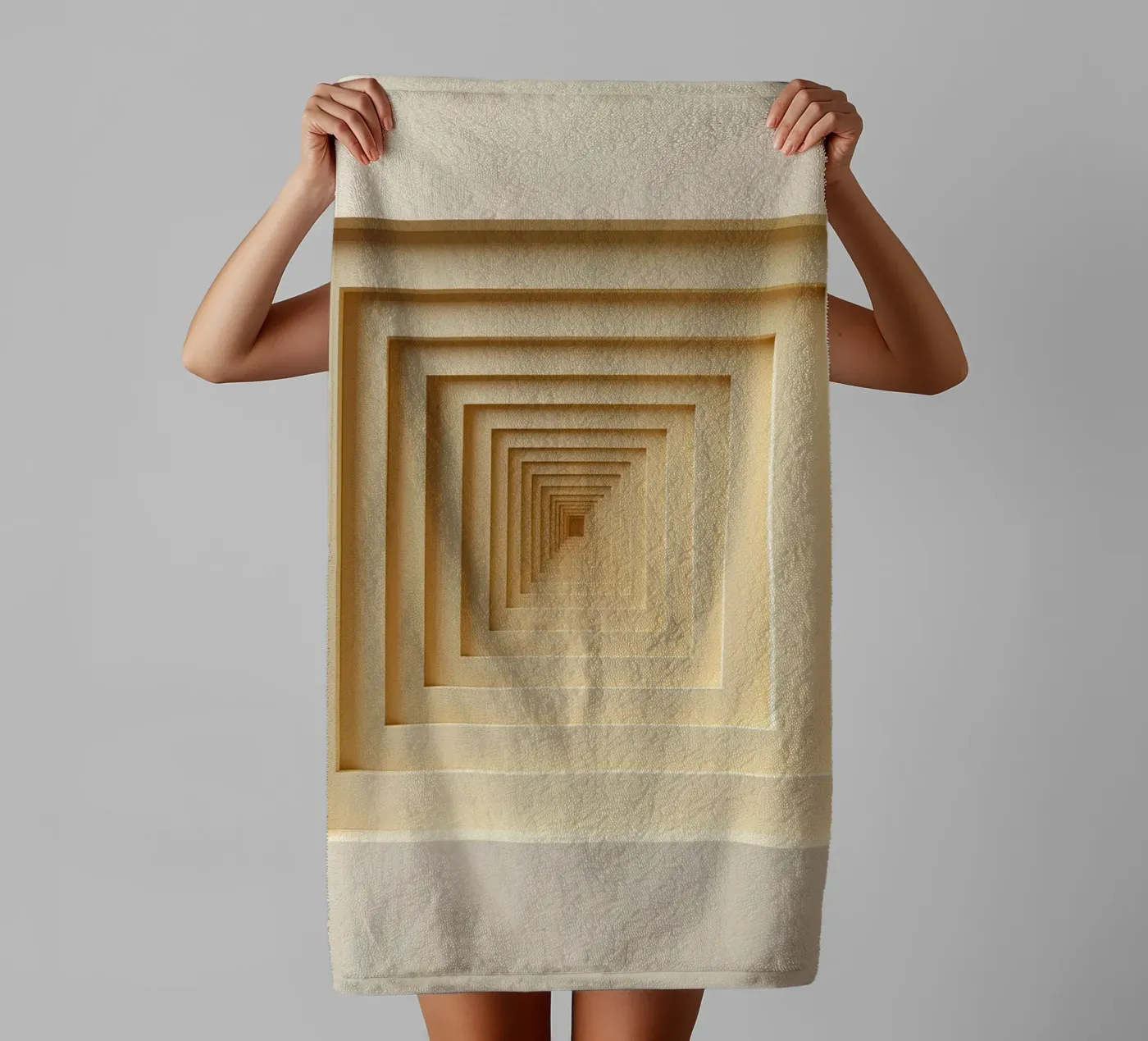 Geneste vierkante frames in beige tinten badhanddoek van DesignDoodle