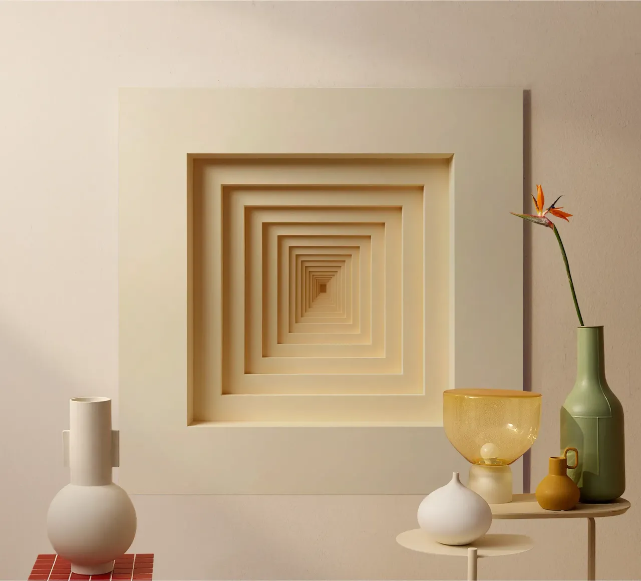 Cornici quadrate annidate in tonalità beige plexiglass da DesignDoodle