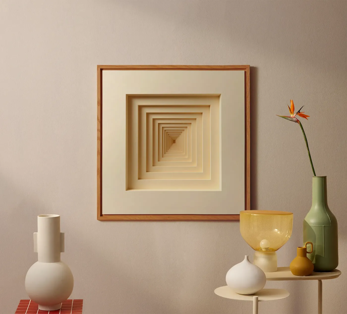 Cornici quadrate annidate in tonalità beige pannello forex da DesignDoodle
