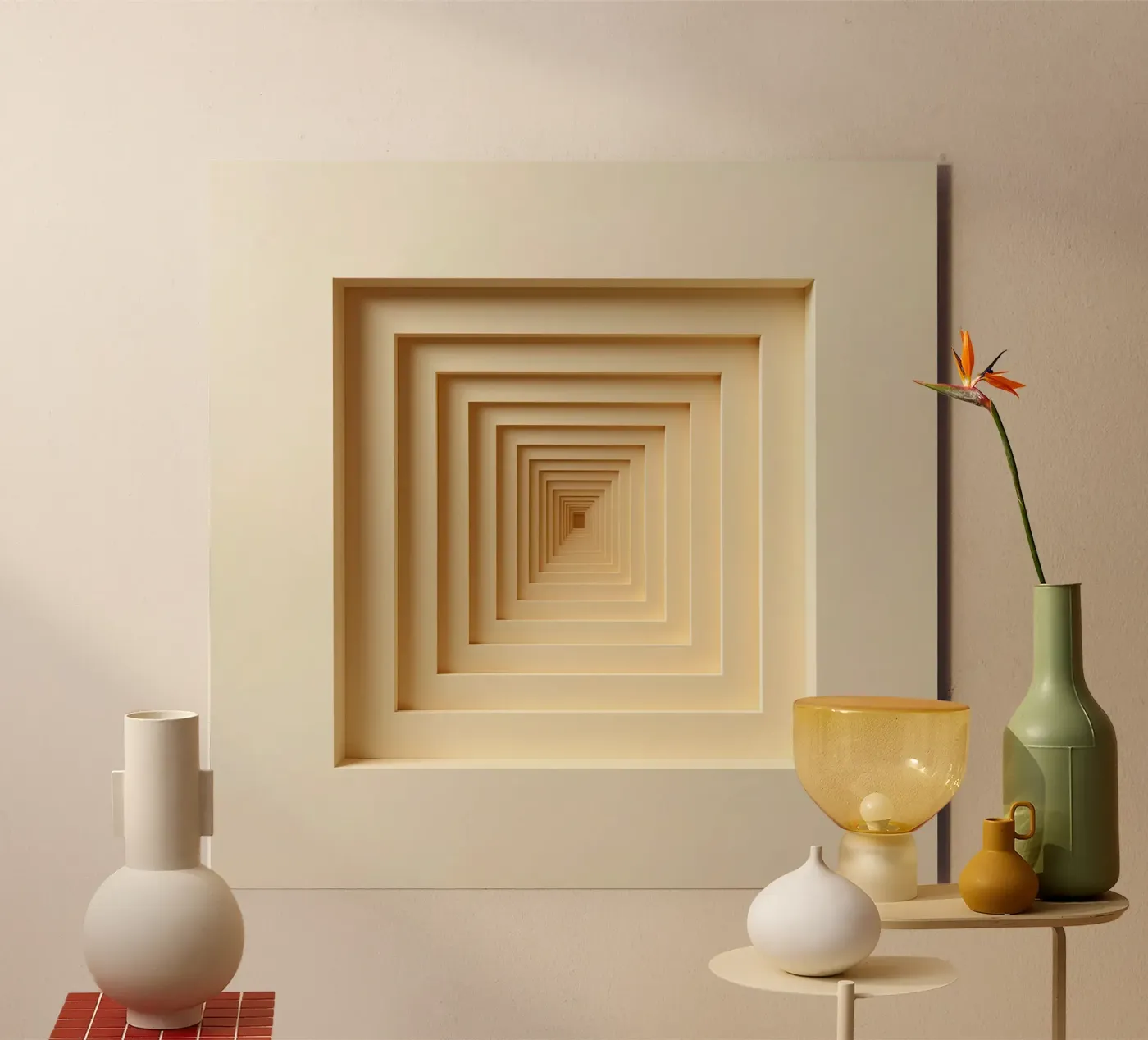 Cornici quadrate annidate in tonalità beige pannello forex da DesignDoodle
