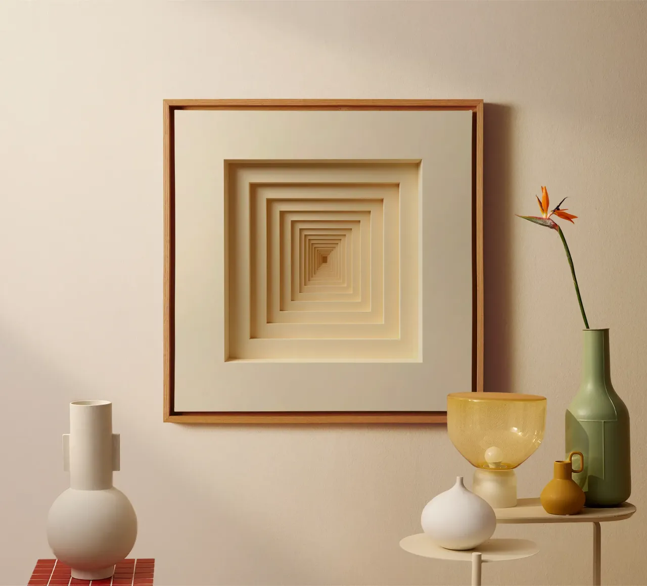 Nested Square Frames in Beige Tones Leinwand mit Schattenfugenrahmen von DesignDoodle