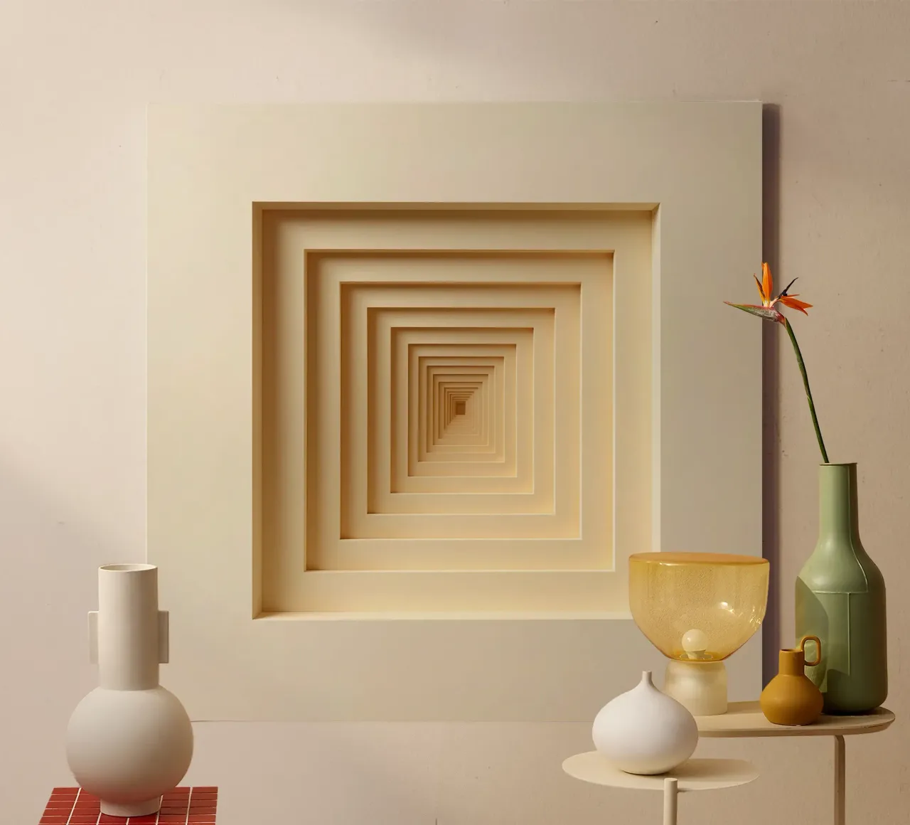 Nested Square Frames in Beige Tones Leinwand mit Schattenfugenrahmen von DesignDoodle