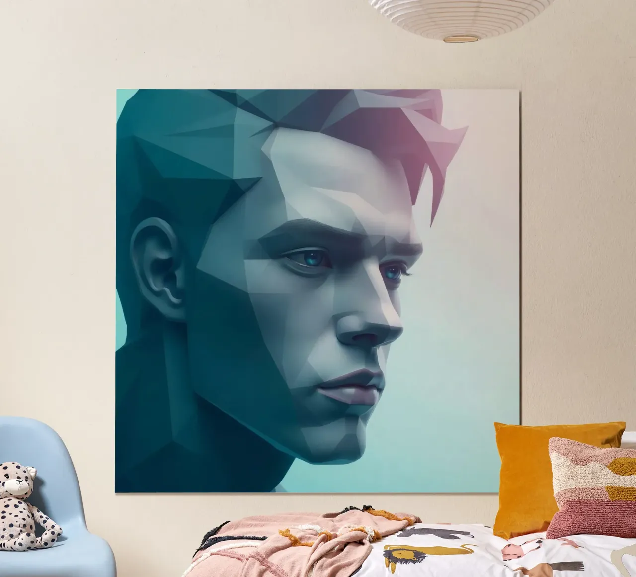 Illustrazione digitale della testa maschile a bassa polarità poster con telaio in plastica da DesignDoodle