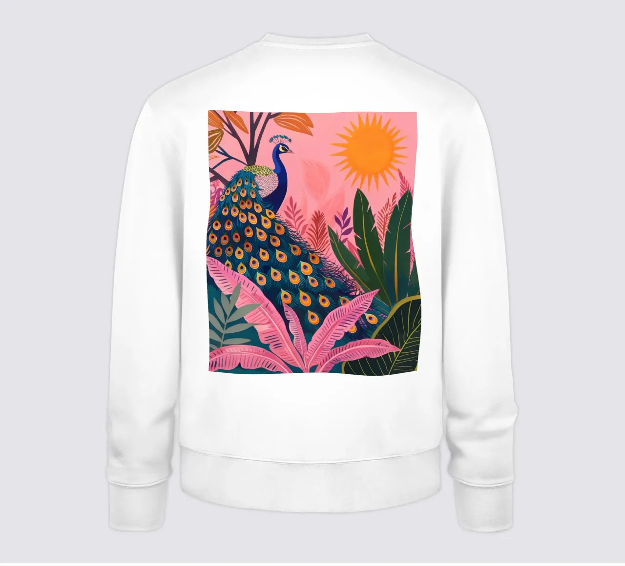 Sole di pavone boho nella giungla tropicale con foglie di palma rosa felpa da Gentle Echoes Art