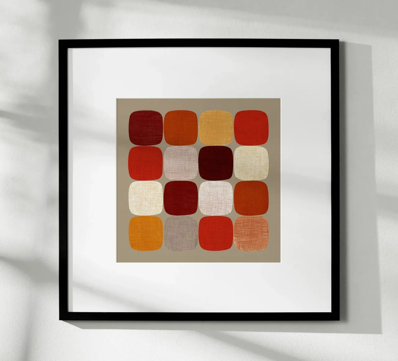Armonia tessile autunnale in colori caldi poster con telaio in legno da Autofocus