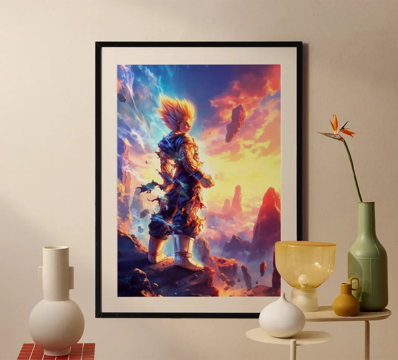 Super Saiyan Vegeta Dragon Ball DBZ poster con telaio in legno da Fleur de Lys