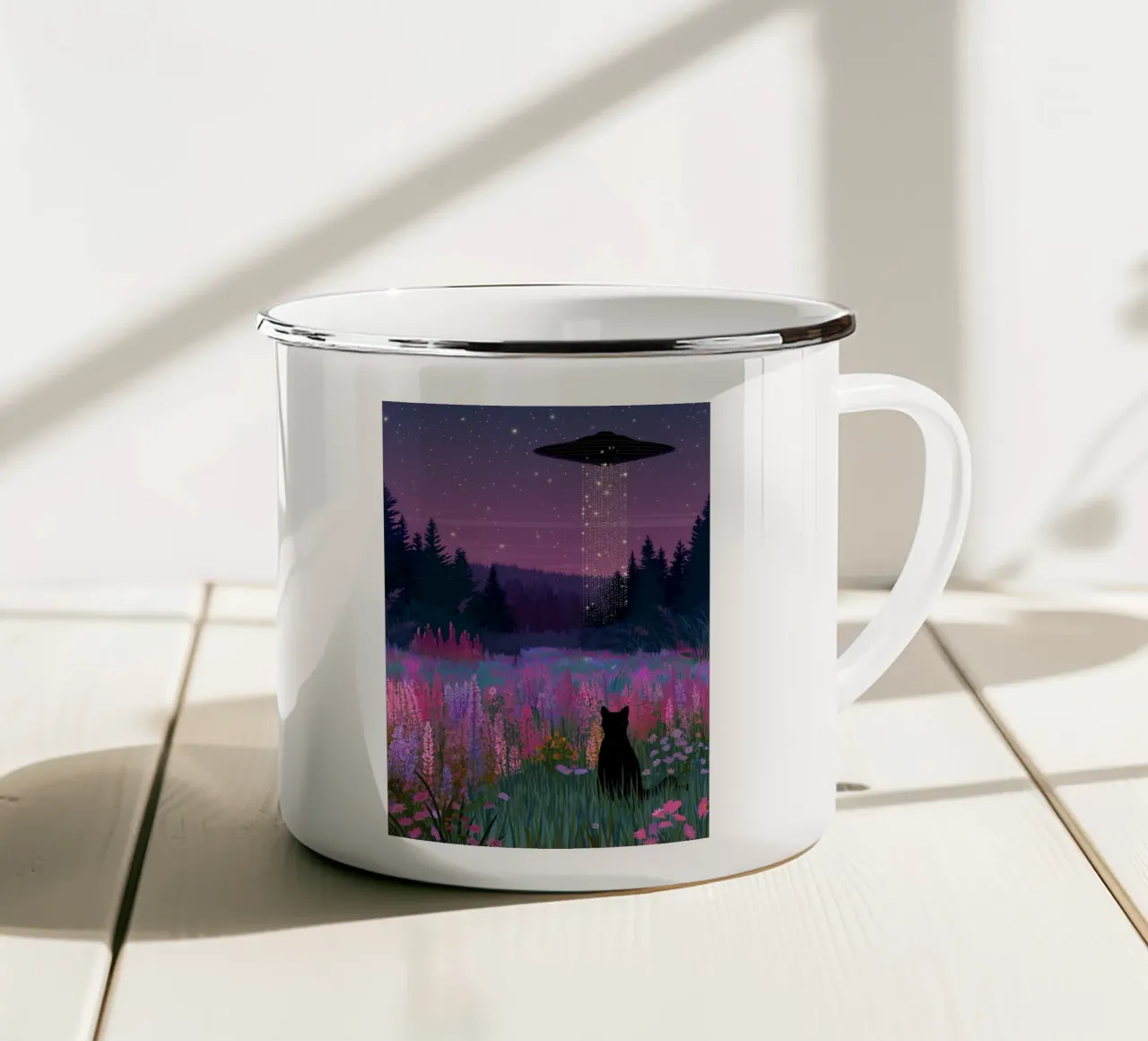 Gatto contro UFO tazza in smalto da Stellar Creative