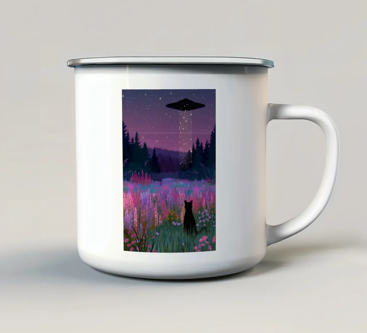 Gatto contro UFO tazza in smalto da Stellar Creative