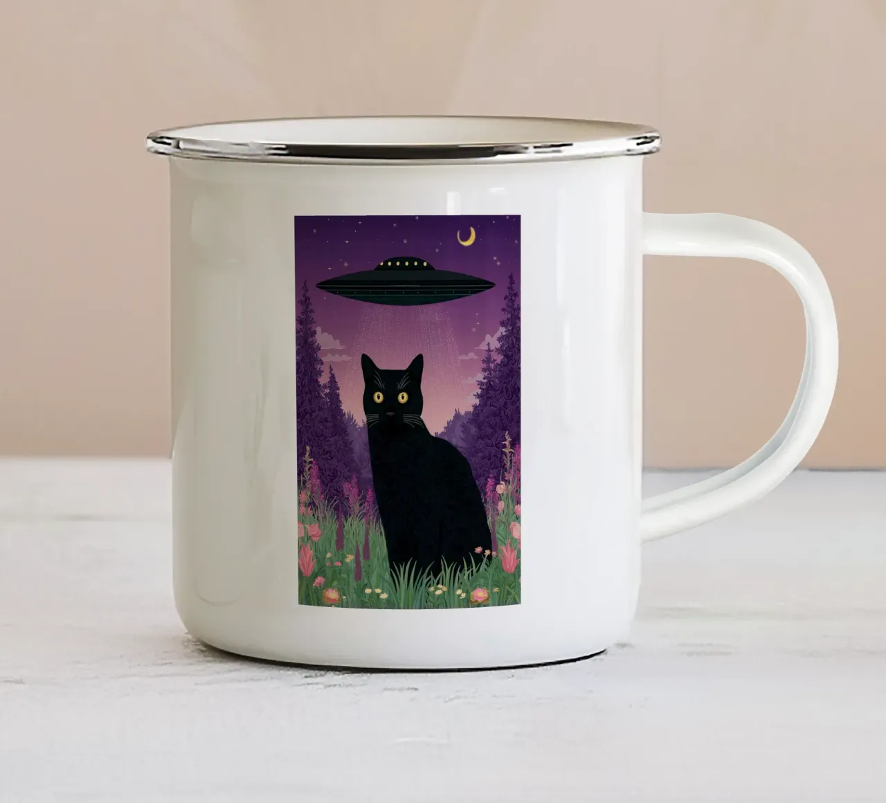 Gatto contro UFO tazza in smalto da Stellar Creative