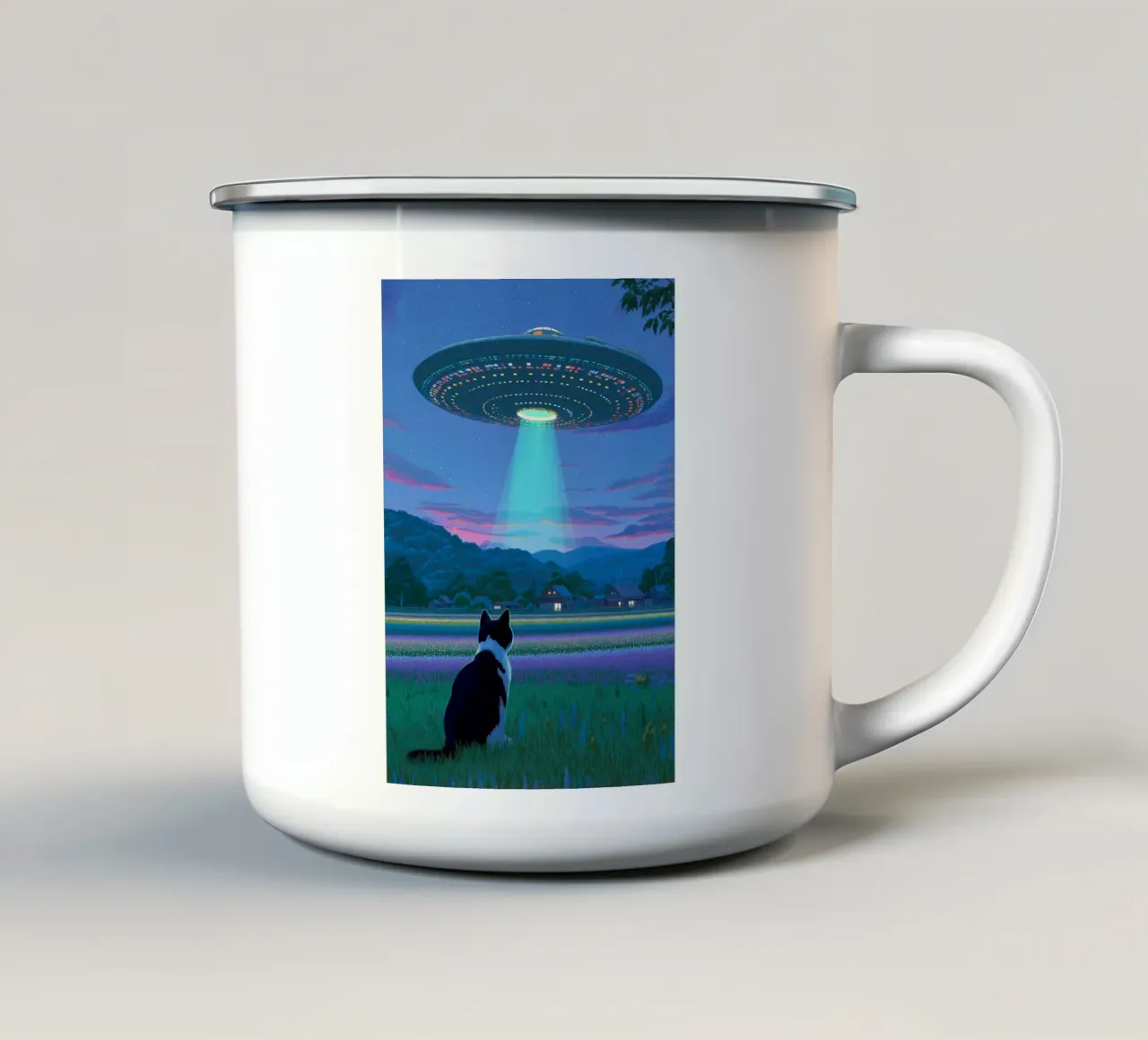 Gatto contro astronave UFO tazza in smalto da Stellar Creative
