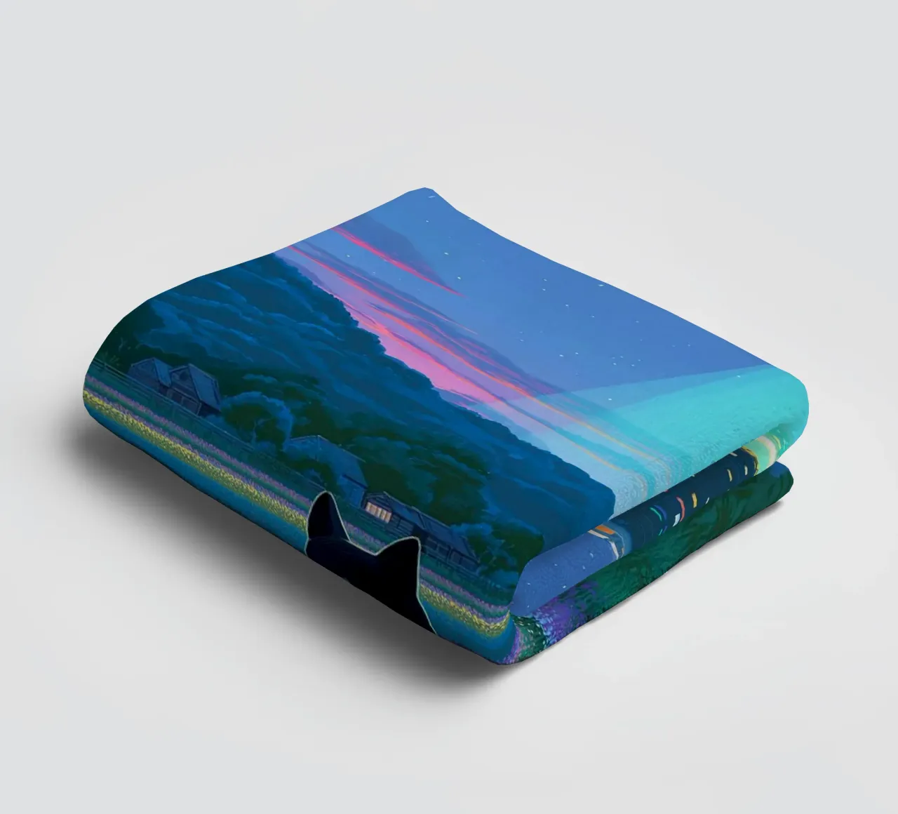 Cat vs UFO Spaceship towel by Stellar Creative