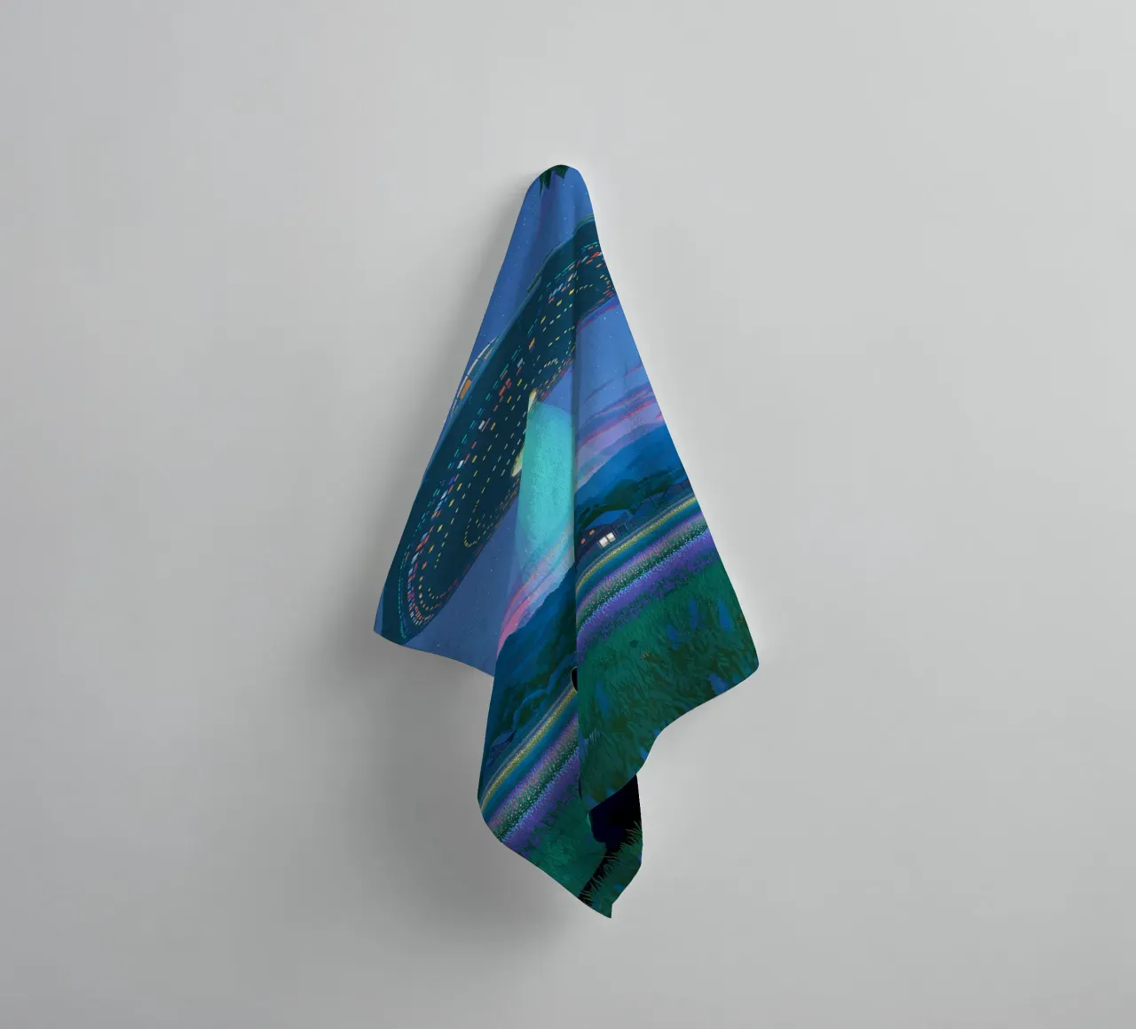 Cat vs UFO Spaceship towel by Stellar Creative