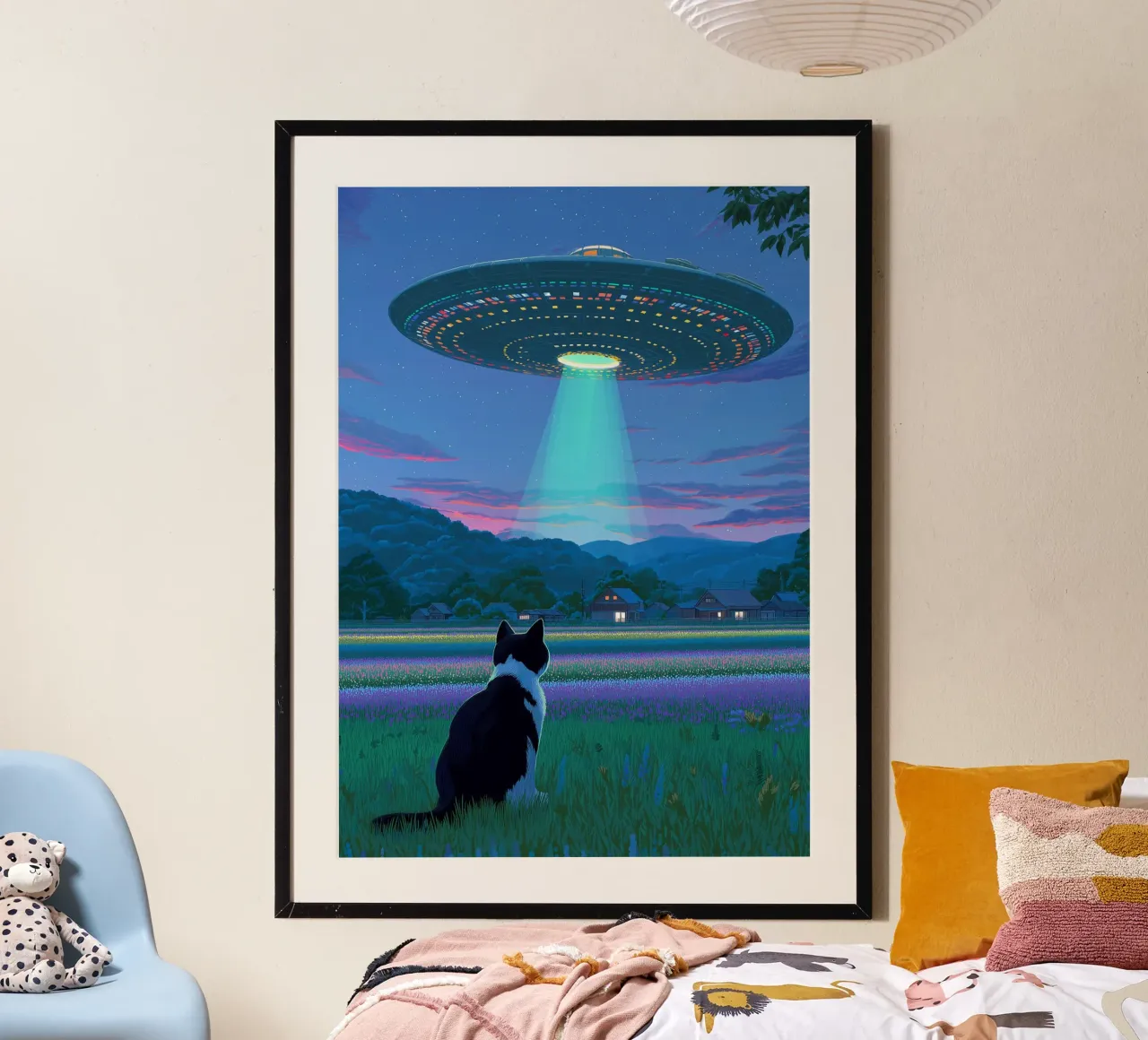 Gatto contro astronave UFO poster da Stellar Creative