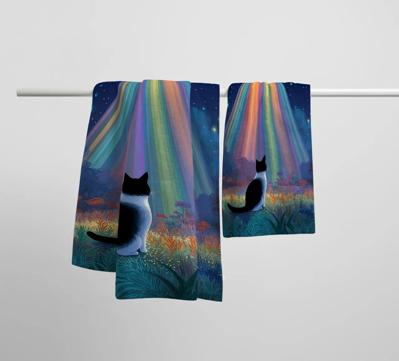 Cat vs UFO Spaceship towel by Stellar Creative