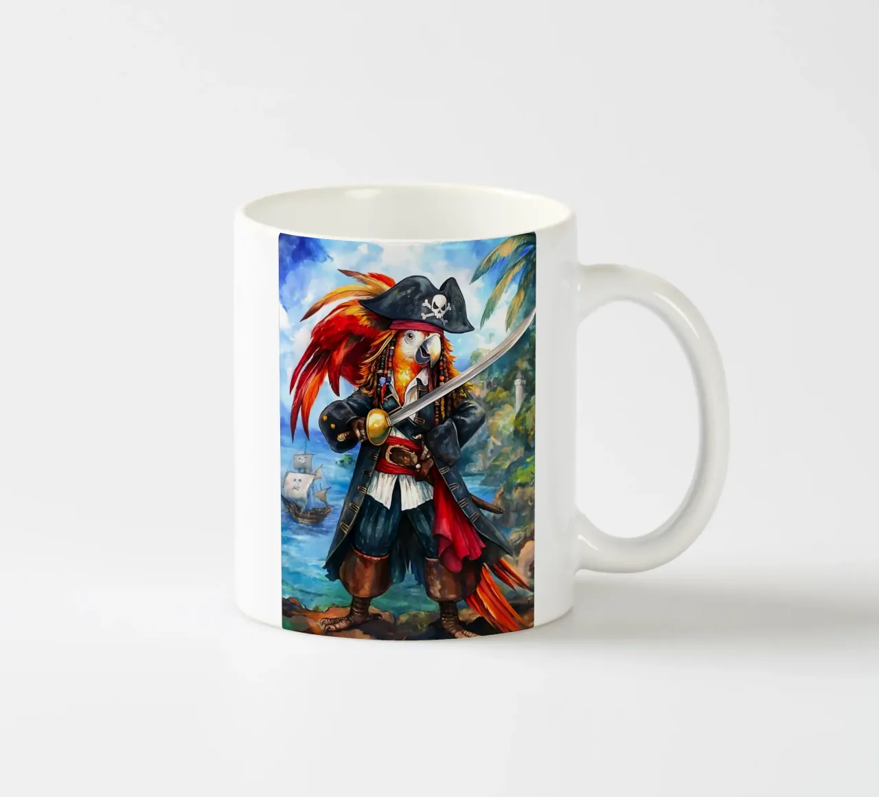 Pappagallo Capitano Pirata con spada tazza in ceramica da Fleur de Lys