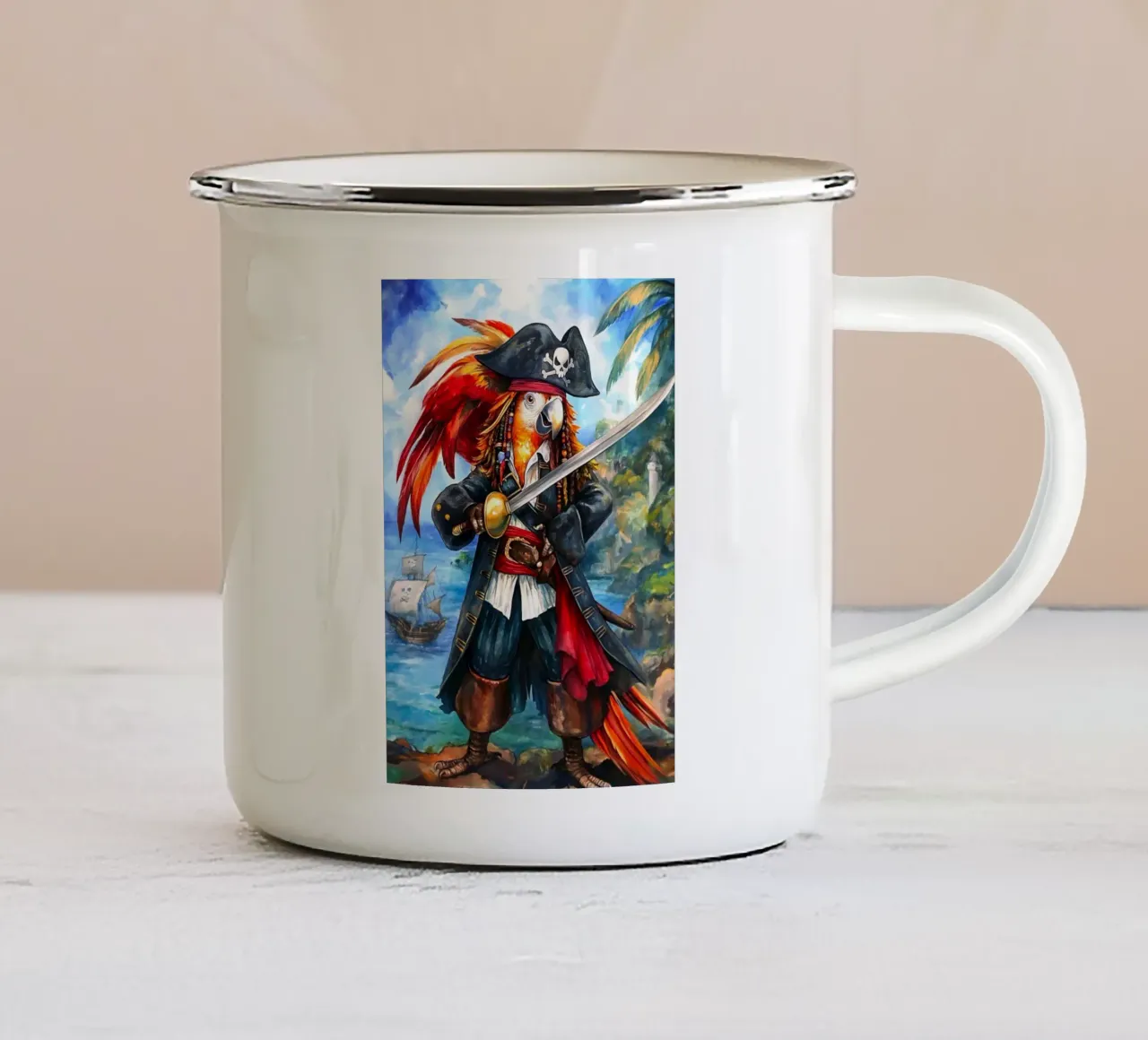 Pappagallo Capitano Pirata con spada tazza in smalto da Fleur de Lys